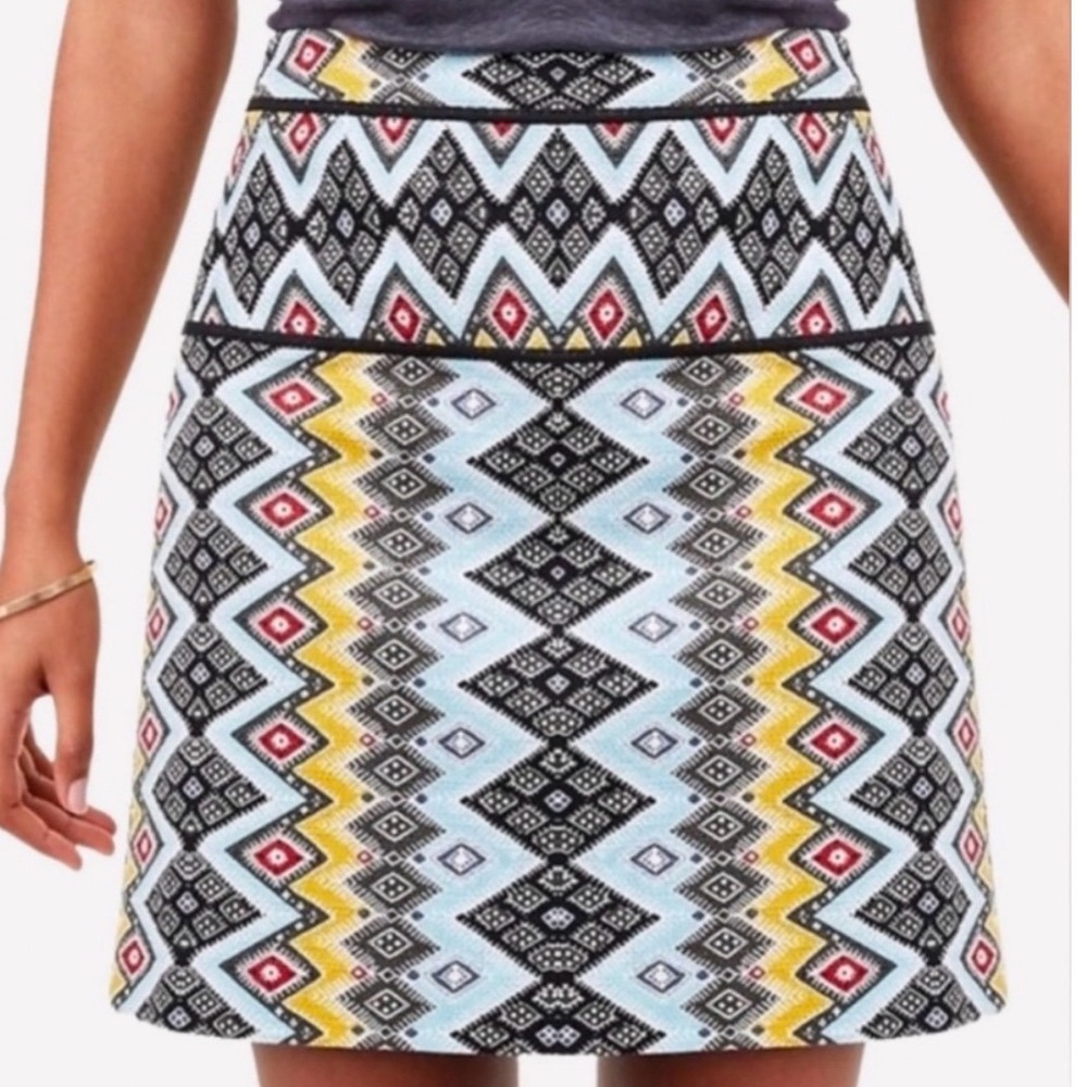Loft Outlet  Mini Skirt Size 4 Multi-Color Geometric Ikat Diamond A-Line